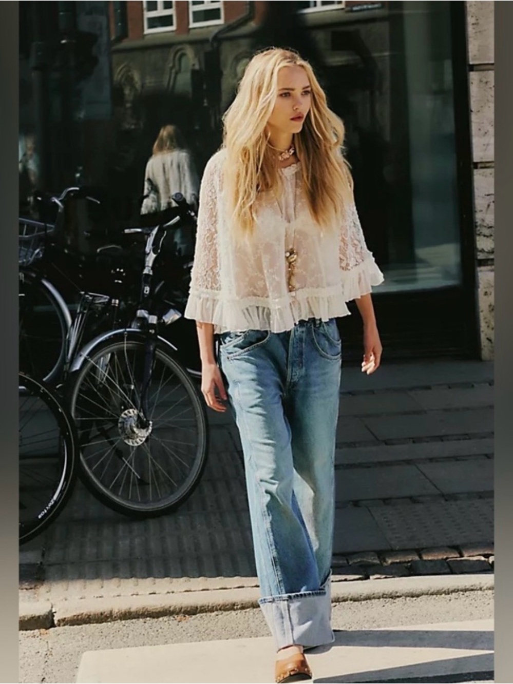 Free People/ We The Free Final Countdown Wide Leg Cuffed Jeans Size 31 - Picture 2 of 13